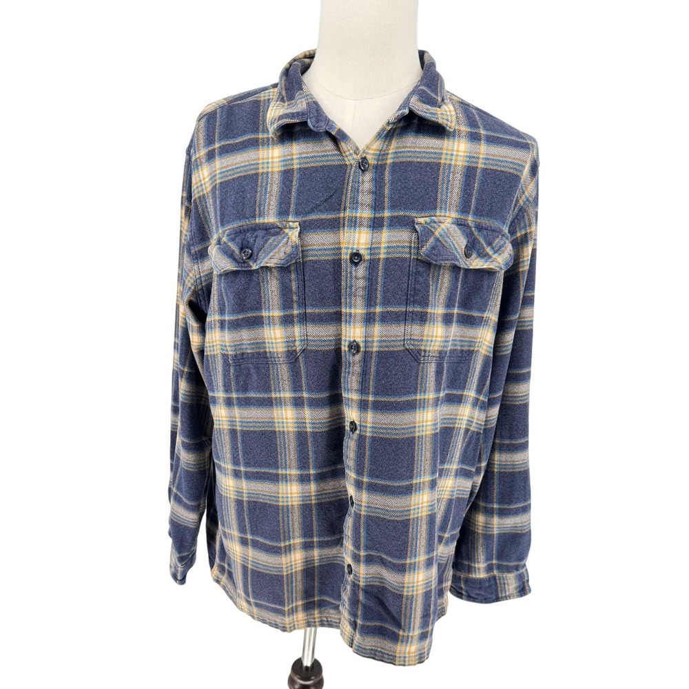 Patagonia Men's Organic Cotton Plaid Flannel Shirt XL Blue Yellow Workwear